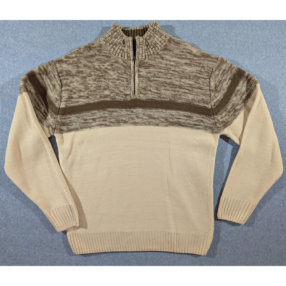 Park Slope Sweater Mens XL Beige Brown Half Zip Mock Neck Marled Pullover Knit